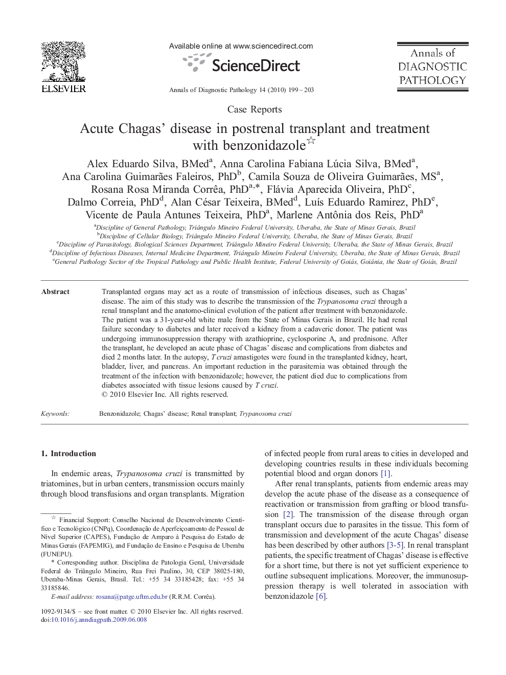 Acute Chagas' disease in postrenal transplant and treatment with benzonidazole 