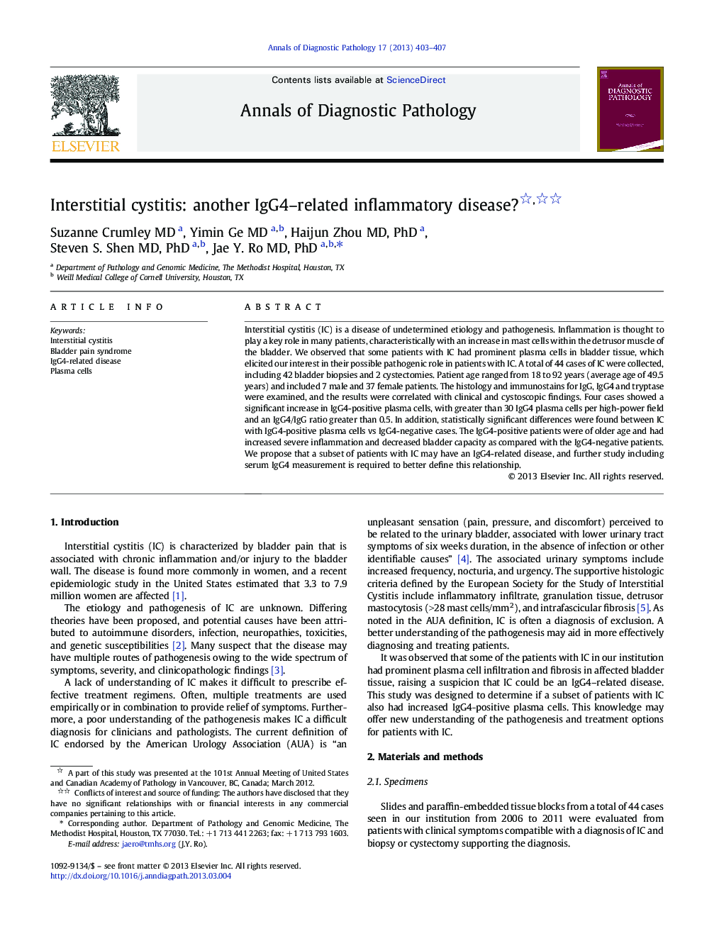 Interstitial cystitis: another IgG4–related inflammatory disease? 