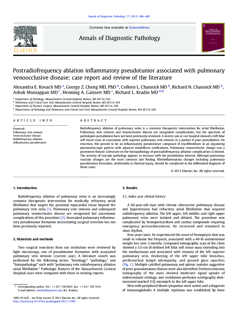 Postradiofrequency ablation inflammatory pseudotumor associated with pulmonary venoocclusive disease: case report and review of the literature