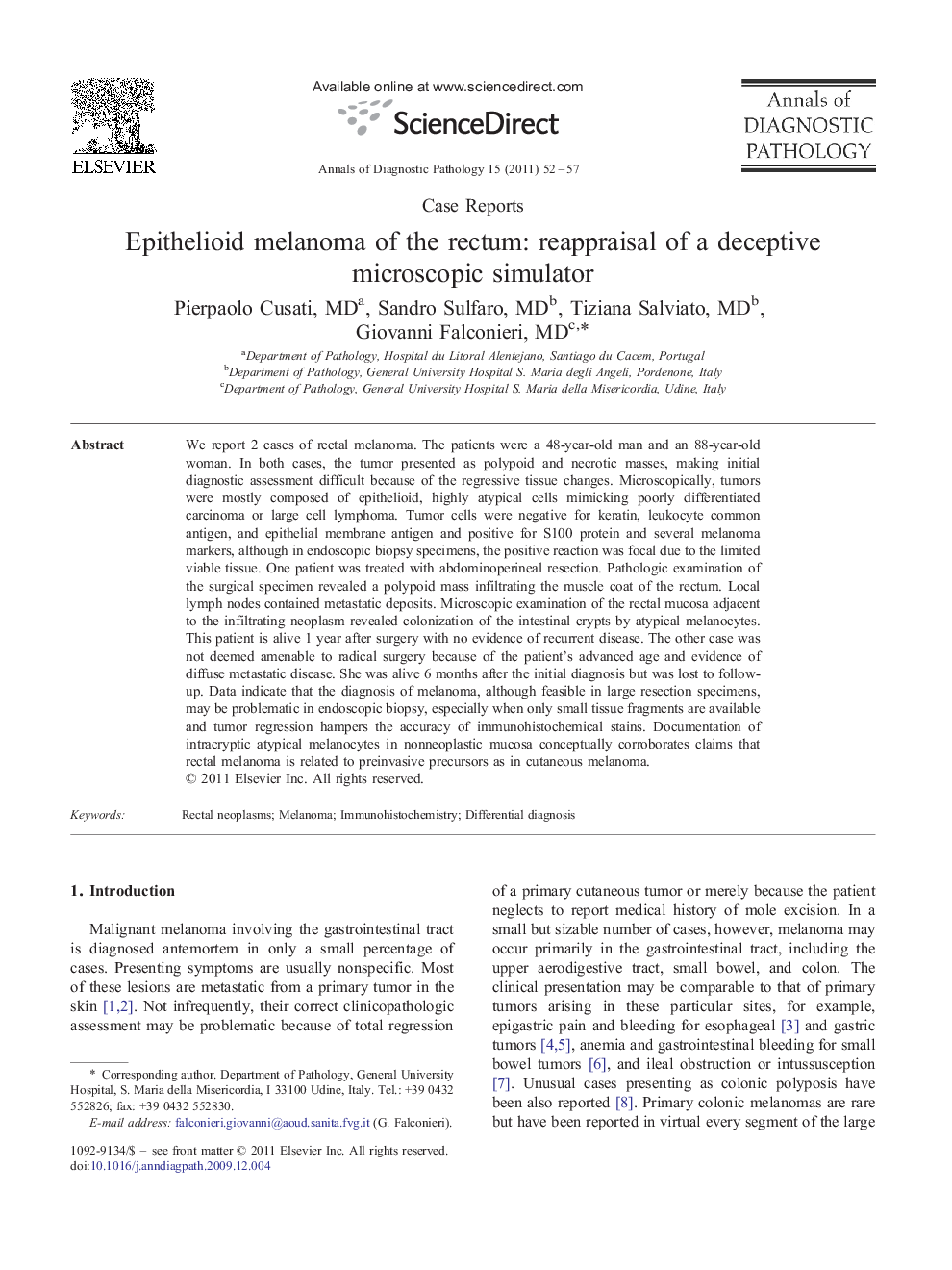 Epithelioid melanoma of the rectum: reappraisal of a deceptive microscopic simulator