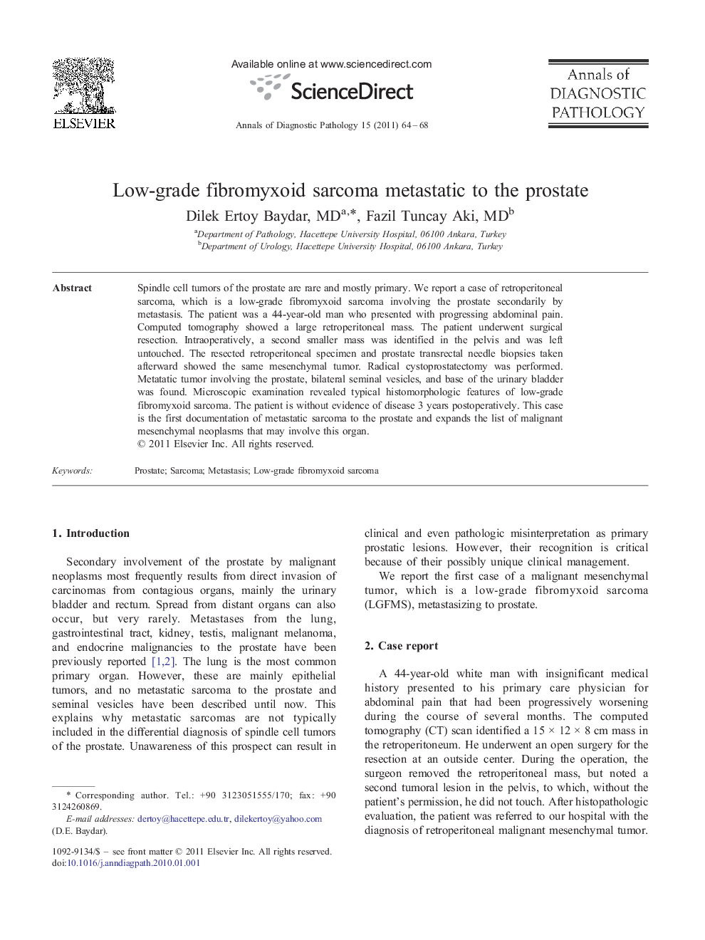 Low-grade fibromyxoid sarcoma metastatic to the prostate