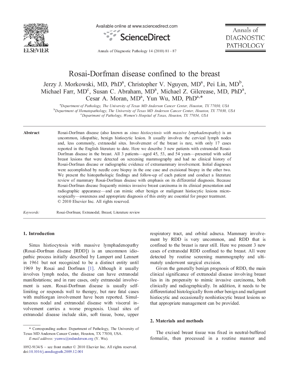 Rosai-Dorfman disease confined to the breast