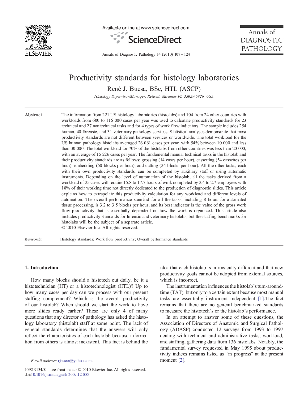 Productivity standards for histology laboratories