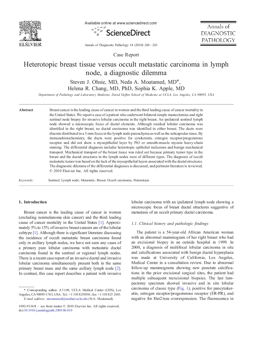 Heterotopic breast tissue versus occult metastatic carcinoma in lymph node, a diagnostic dilemma