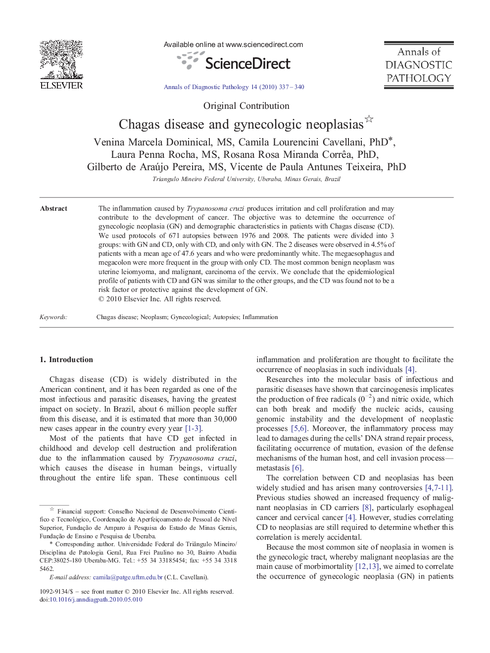 Chagas disease and gynecologic neoplasias 