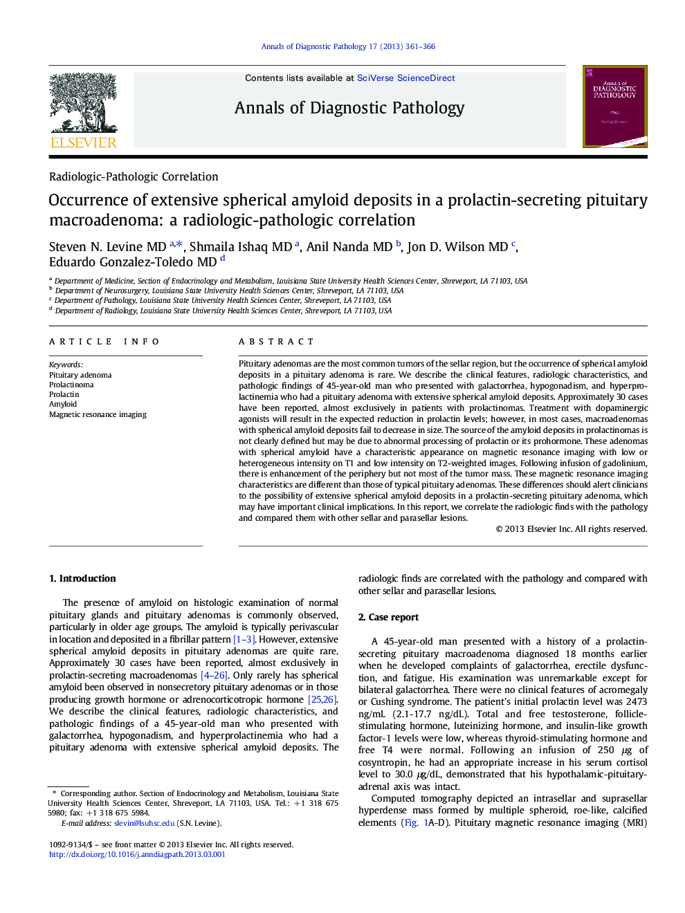 Occurrence of extensive spherical amyloid deposits in a prolactin-secreting pituitary macroadenoma: a radiologic-pathologic correlation