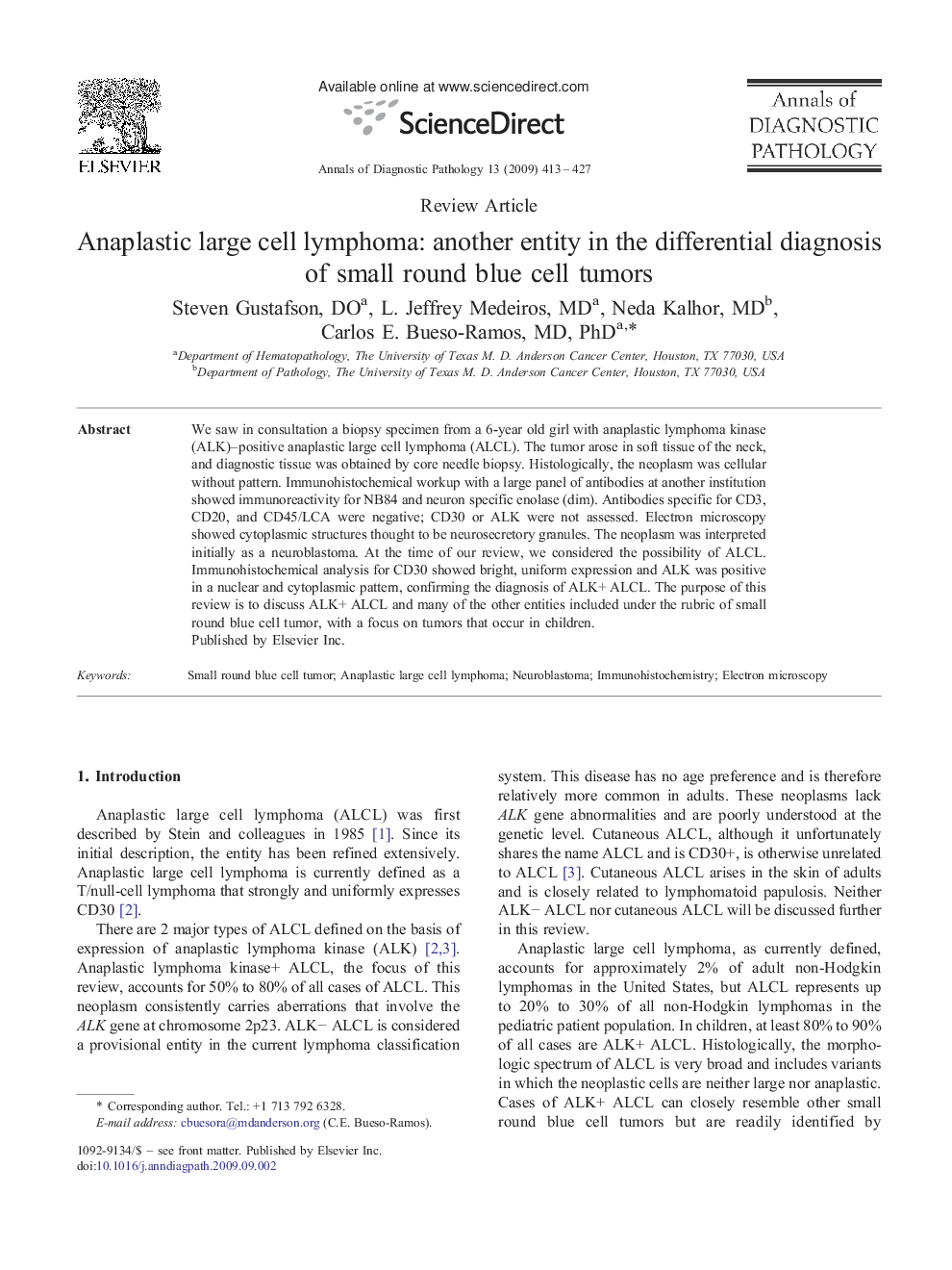 Anaplastic large cell lymphoma: another entity in the differential diagnosis of small round blue cell tumors