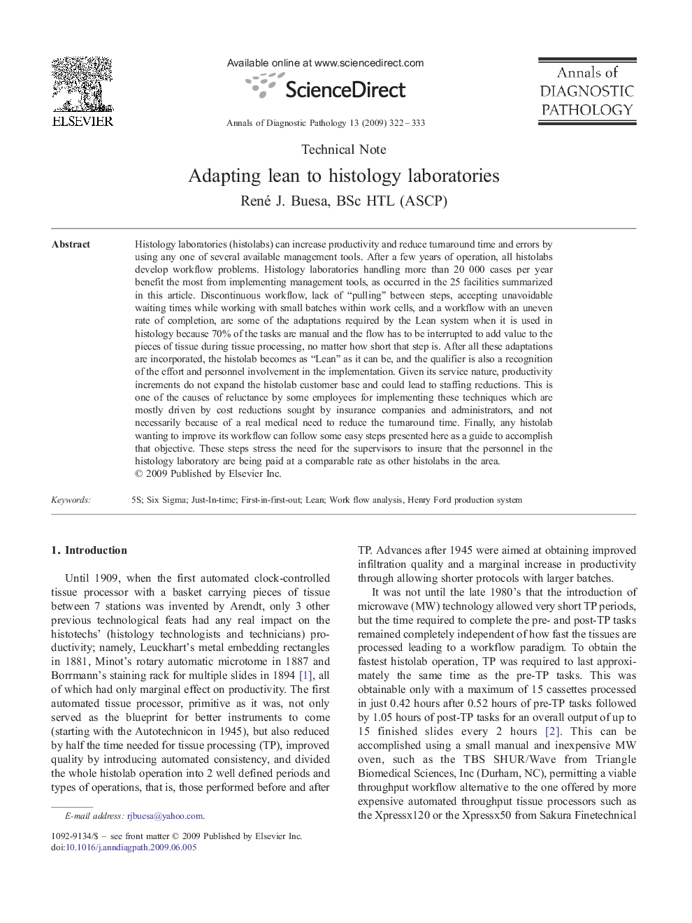 Adapting lean to histology laboratories