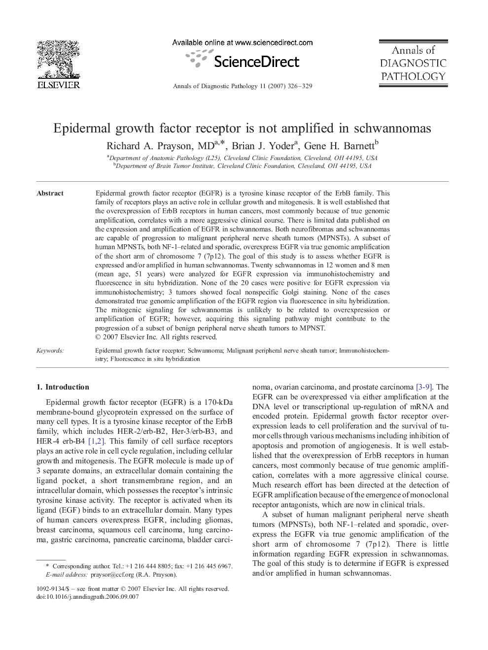 Epidermal growth factor receptor is not amplified in schwannomas