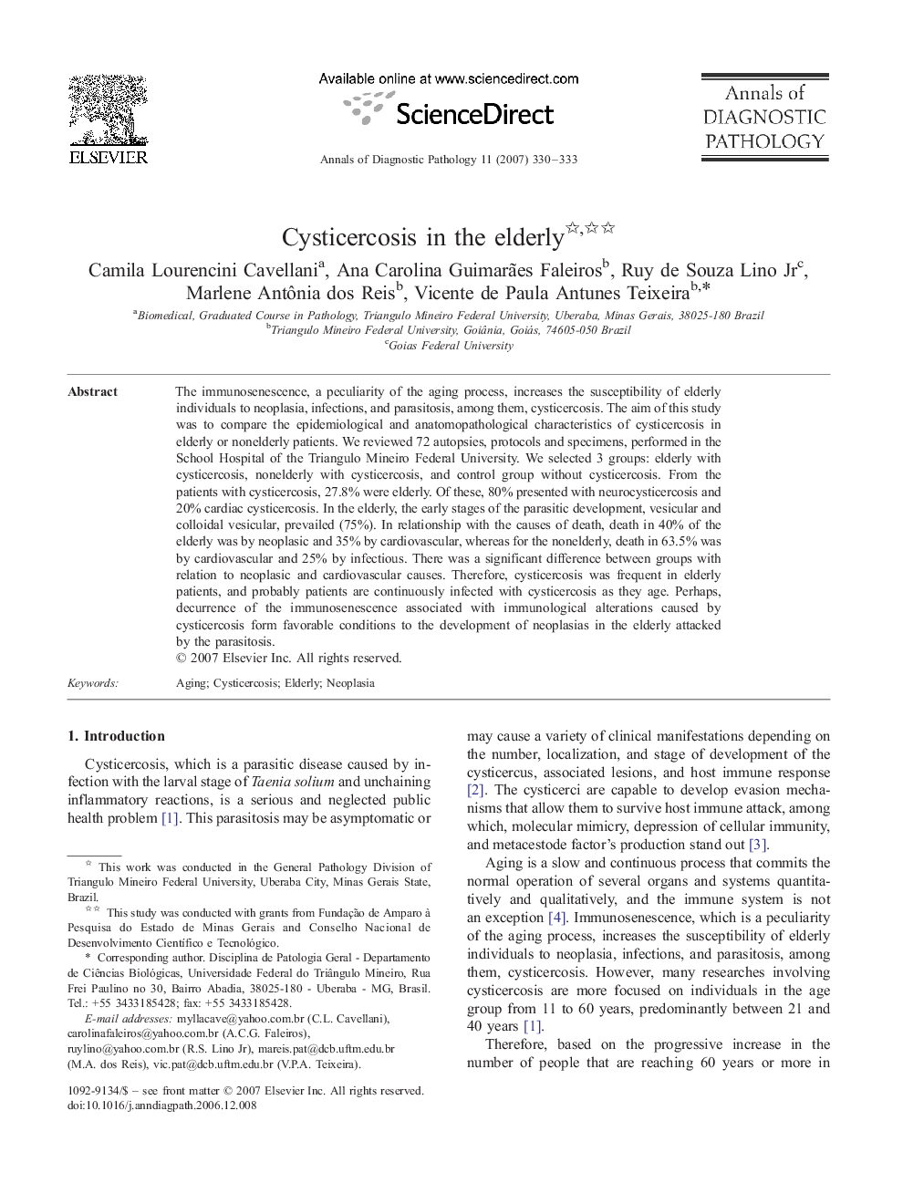 Cysticercosis in the elderly 