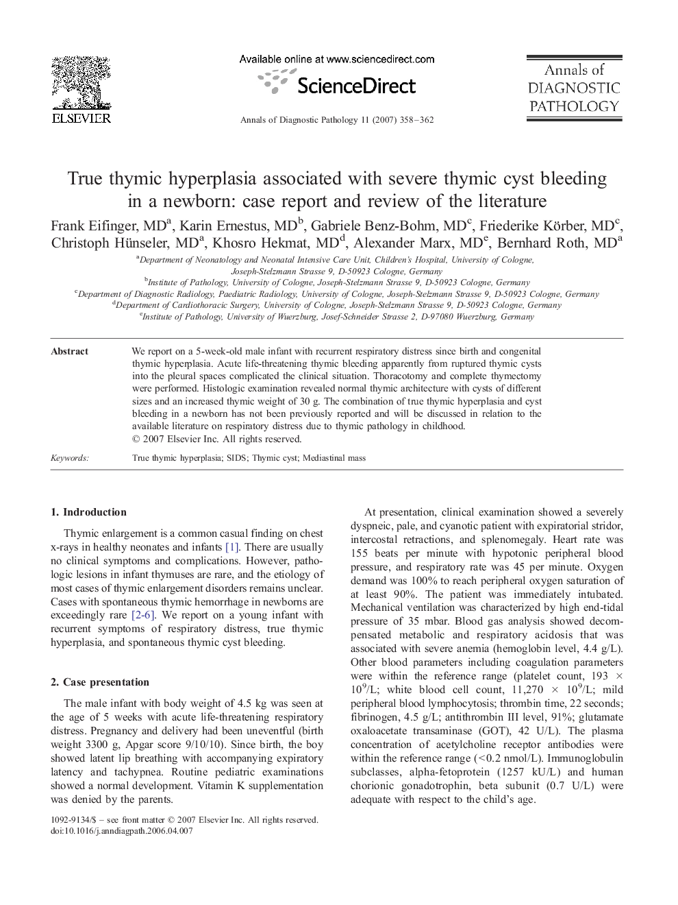 True thymic hyperplasia associated with severe thymic cyst bleeding in a newborn: case report and review of the literature