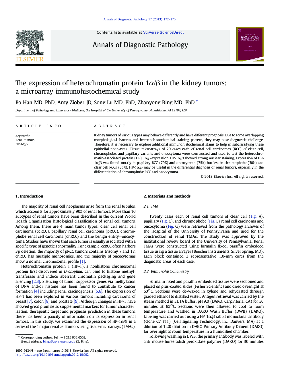 The expression of heterochromatin protein 1α/β in the kidney tumors: a microarray immunohistochemical study