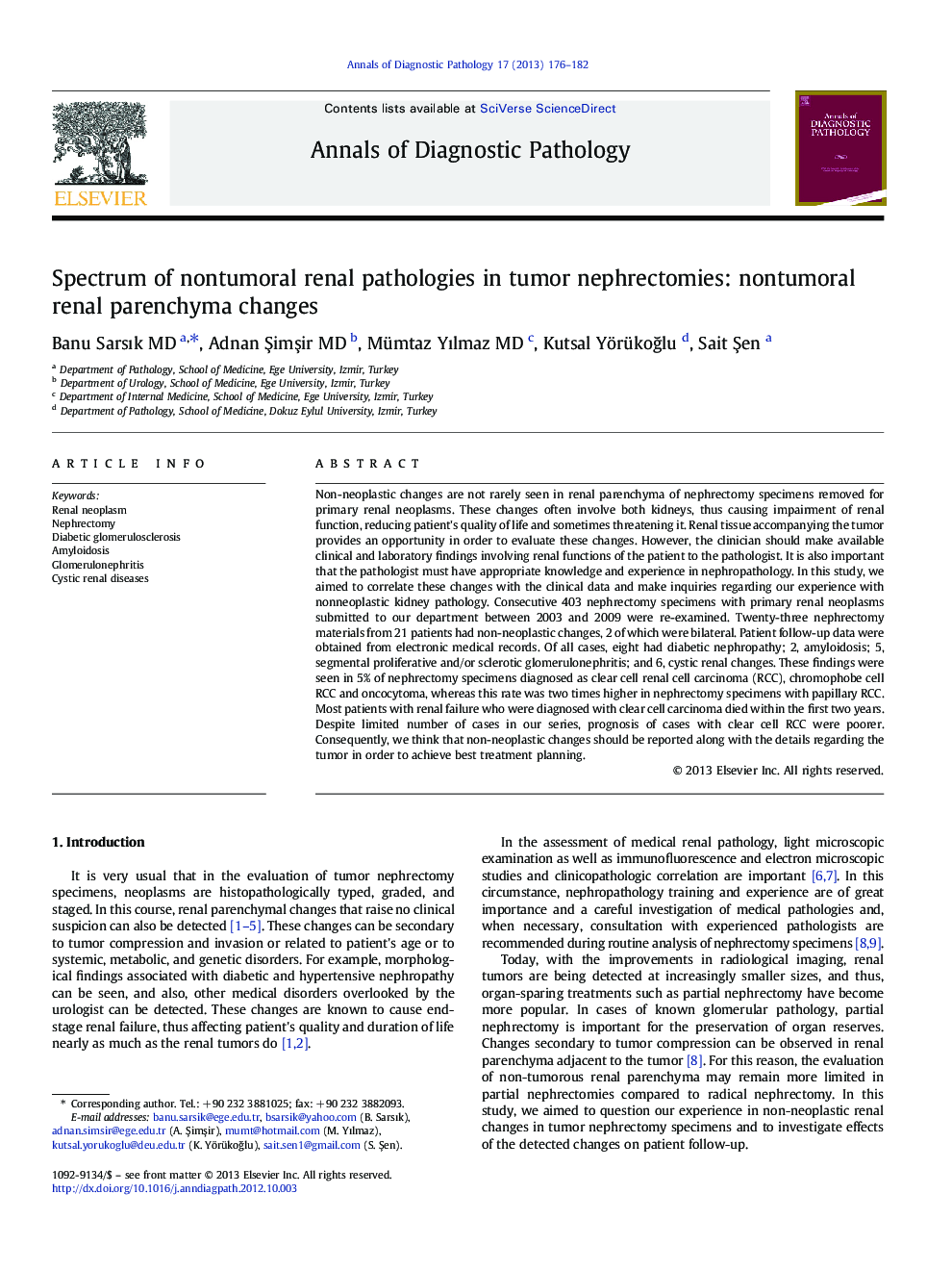 Spectrum of nontumoral renal pathologies in tumor nephrectomies: nontumoral renal parenchyma changes