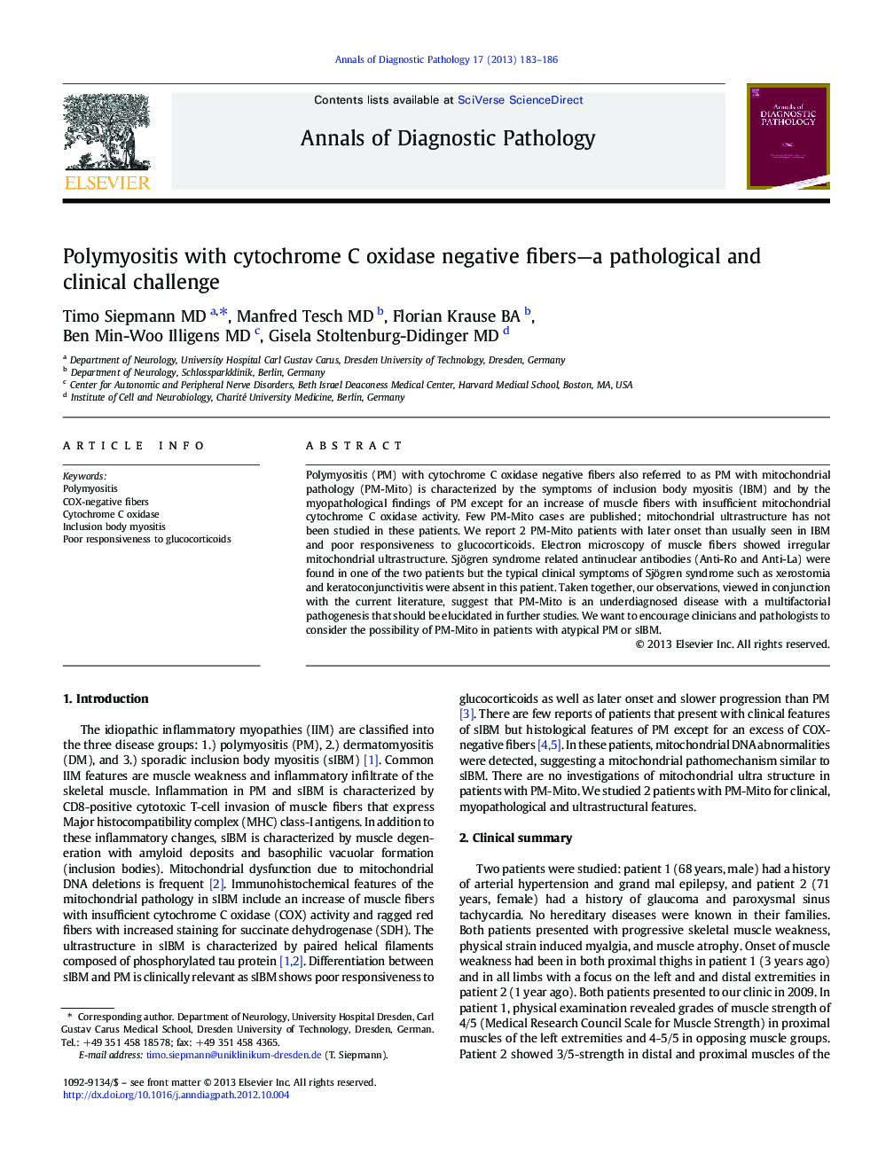 Polymyositis with cytochrome C oxidase negative fibers—a pathological and clinical challenge