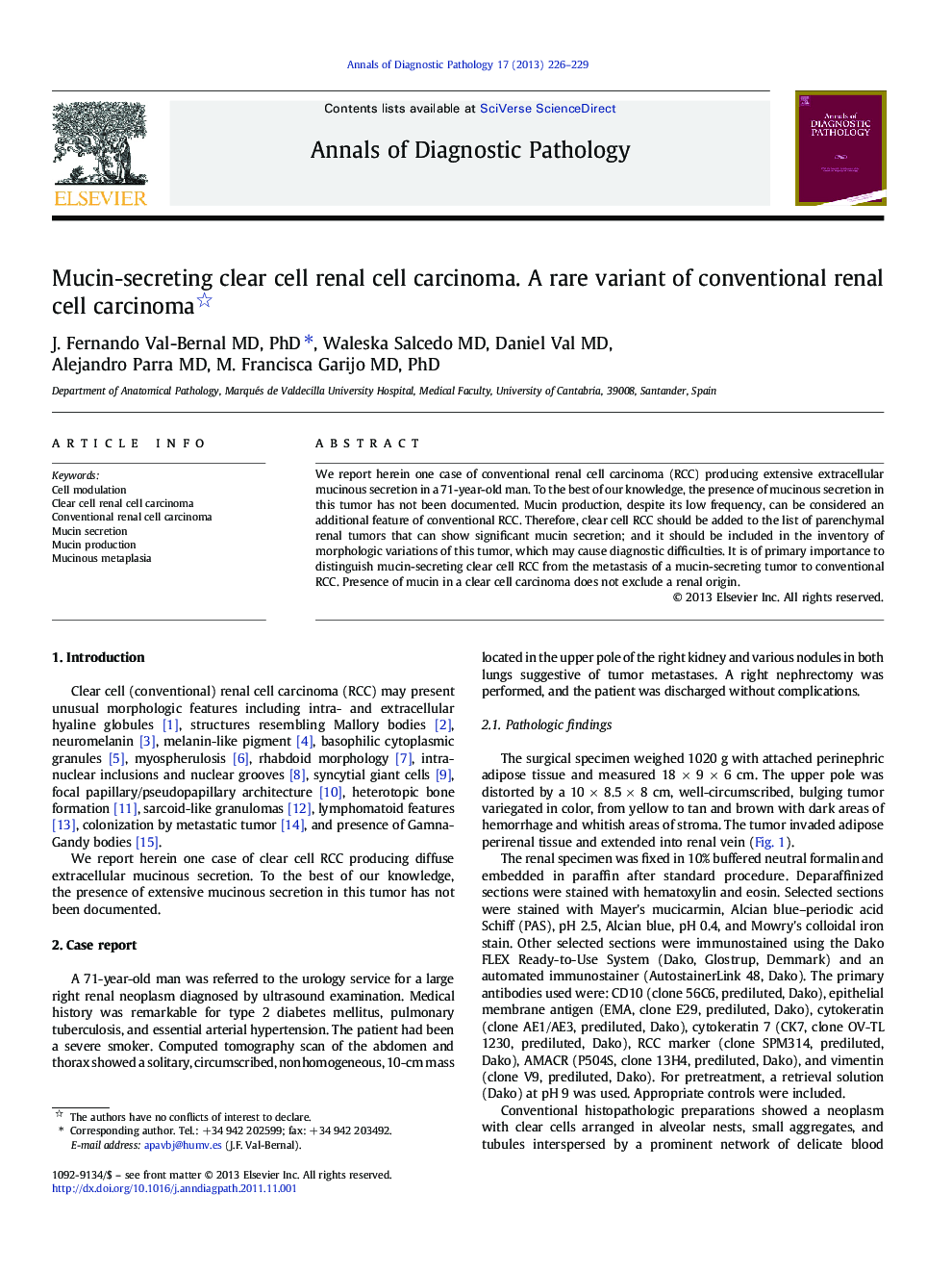 Mucin-secreting clear cell renal cell carcinoma. A rare variant of conventional renal cell carcinoma 