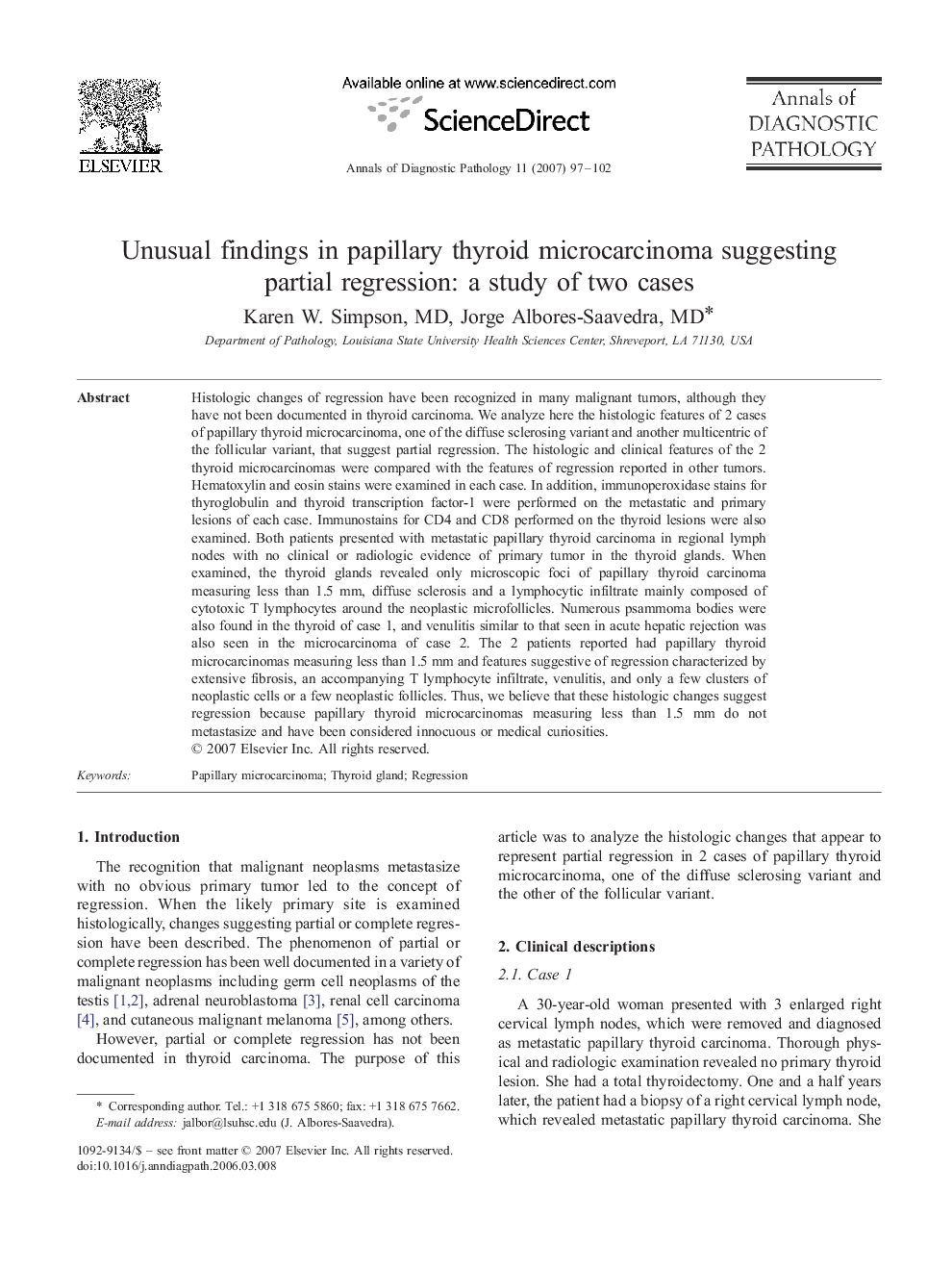 Unusual findings in papillary thyroid microcarcinoma suggesting partial regression: a study of two cases