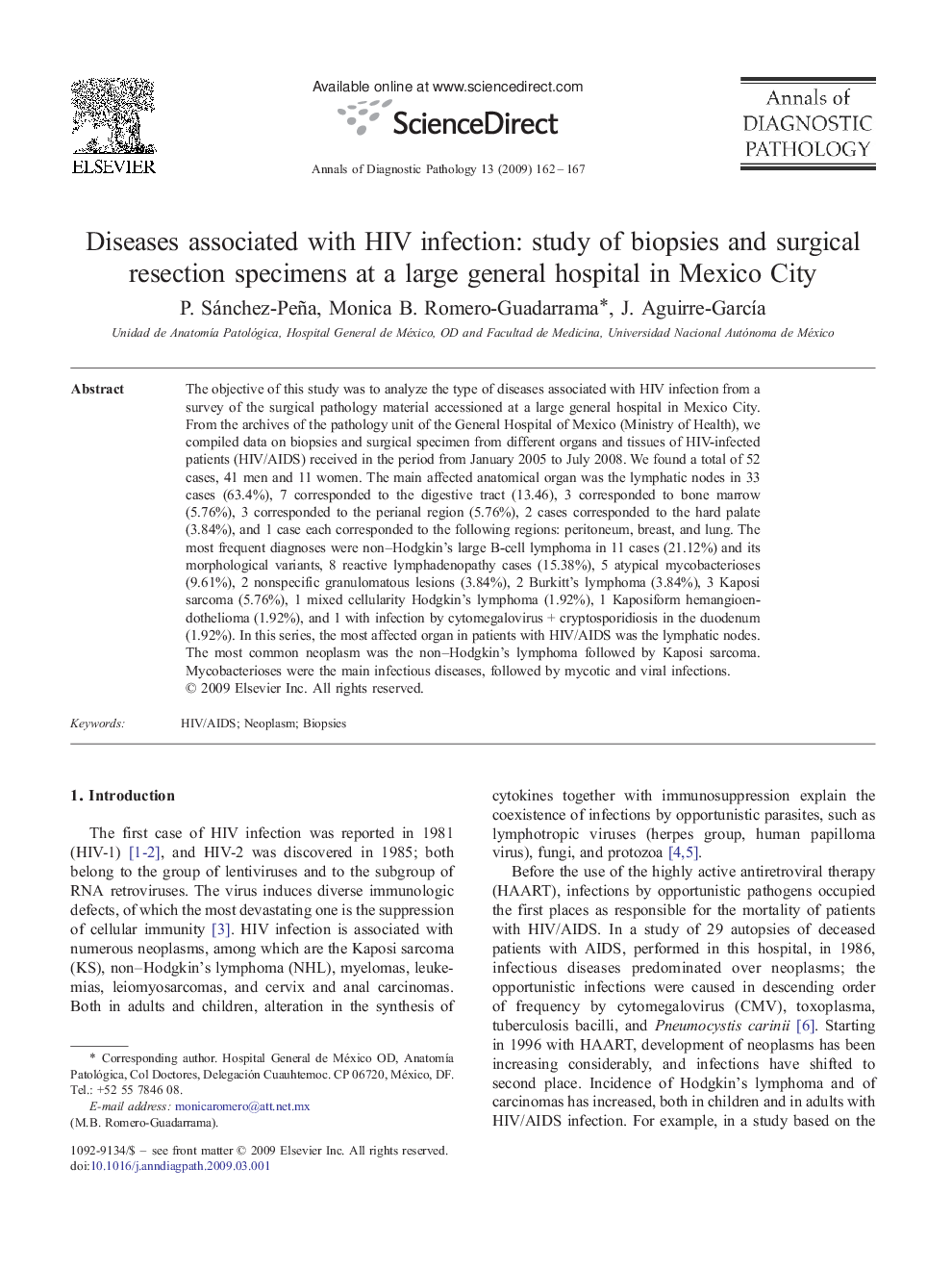 Diseases associated with HIV infection: study of biopsies and surgical resection specimens at a large general hospital in Mexico City