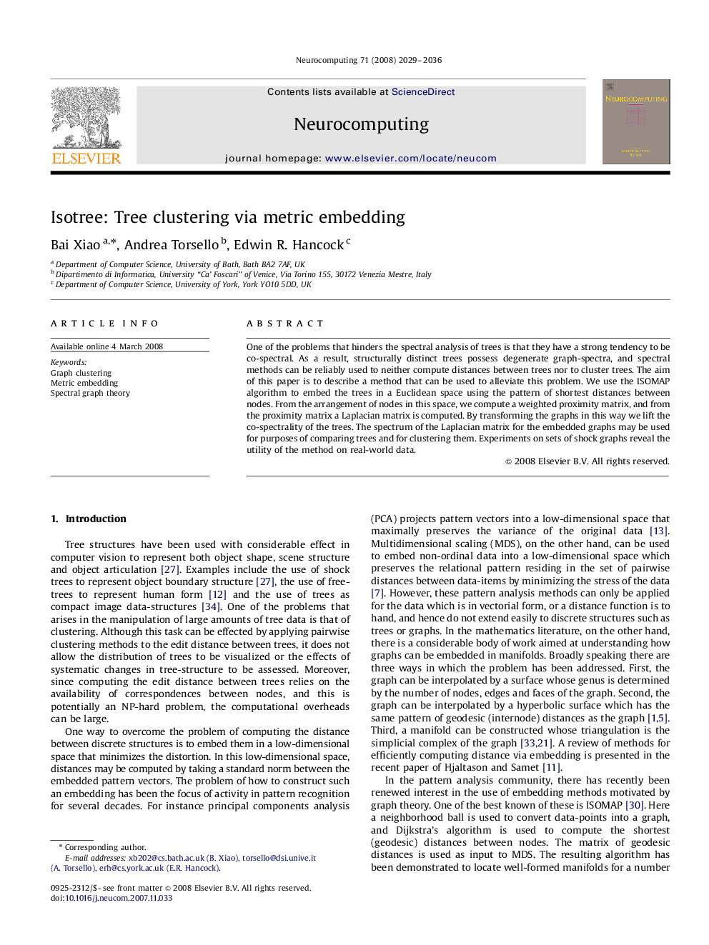 Isotree: Tree clustering via metric embedding