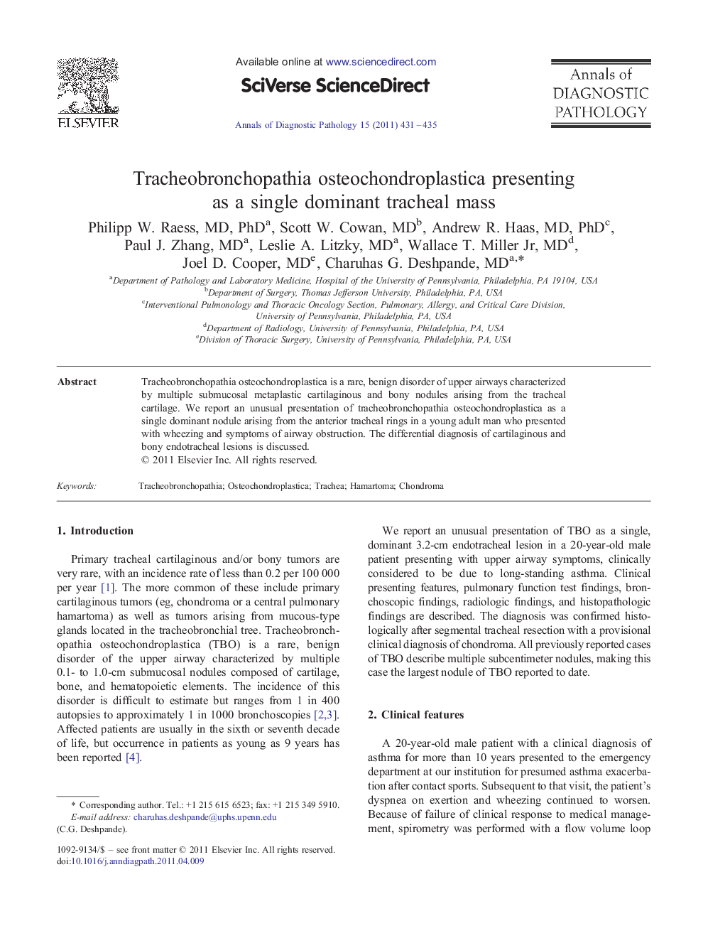 Tracheobronchopathia osteochondroplastica presenting as a single dominant tracheal mass