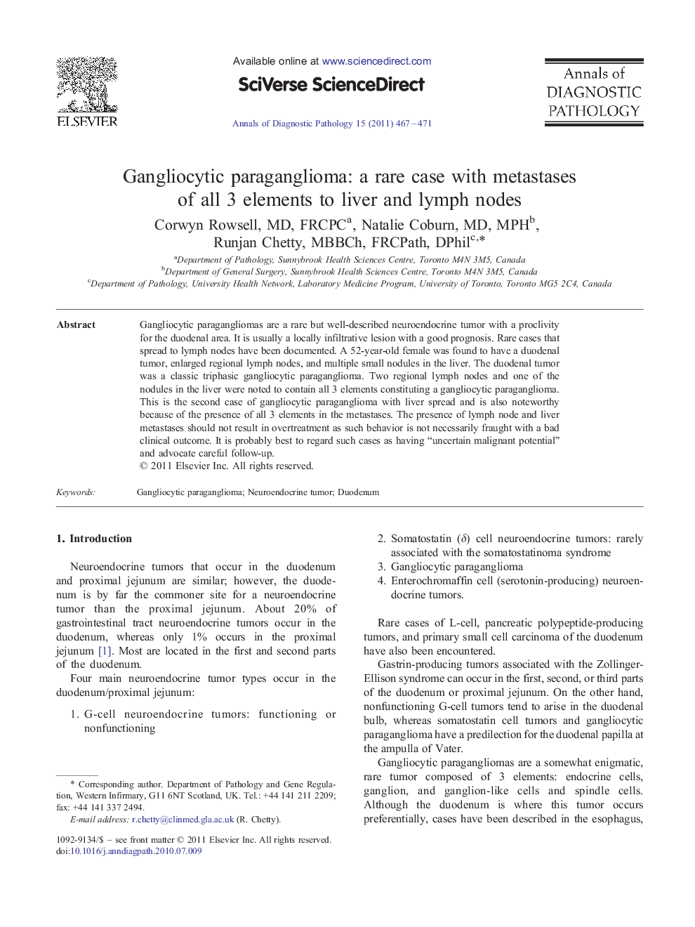 Gangliocytic paraganglioma: a rare case with metastases of all 3 elements to liver and lymph nodes