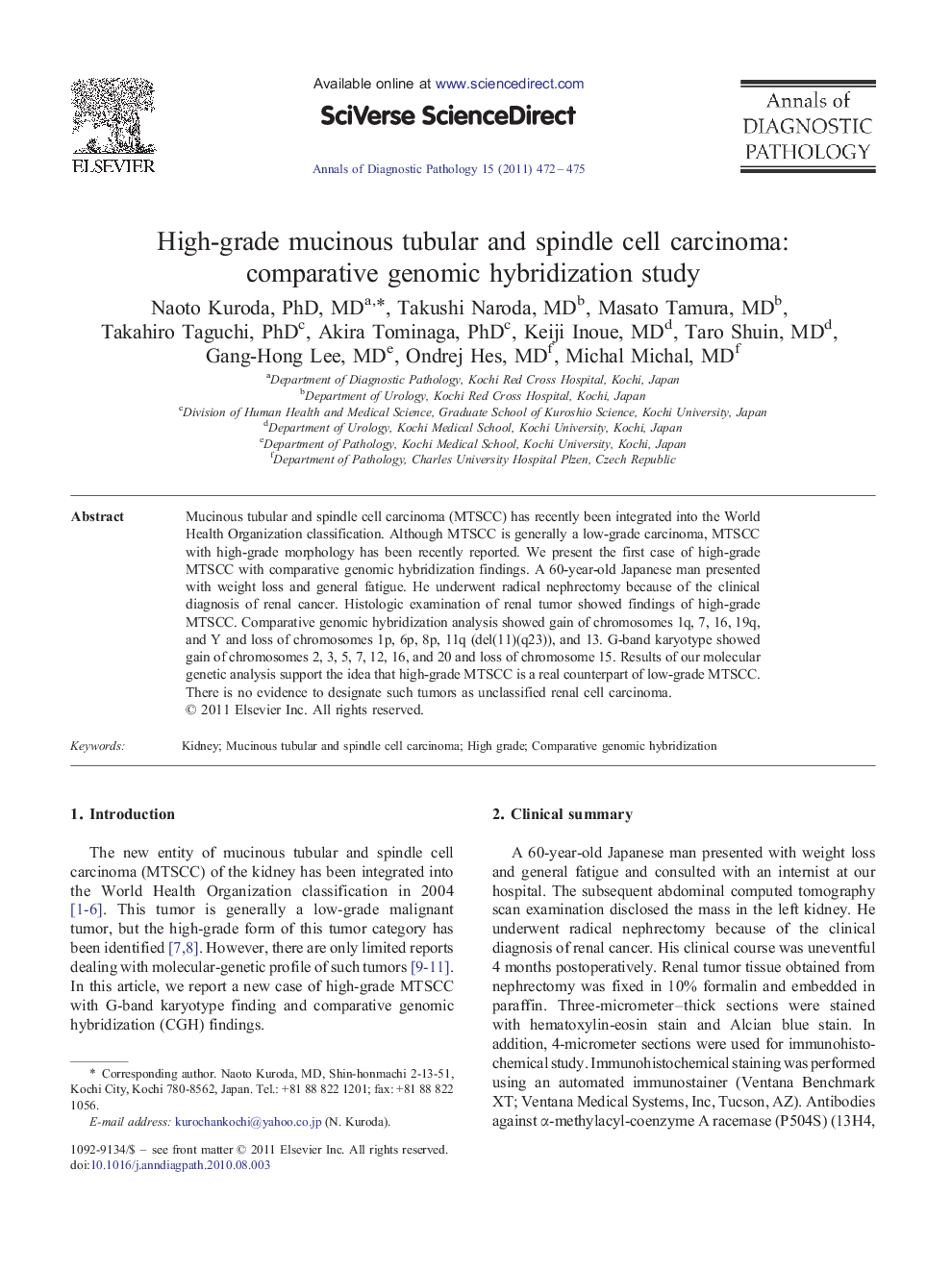 High-grade mucinous tubular and spindle cell carcinoma: comparative genomic hybridization study