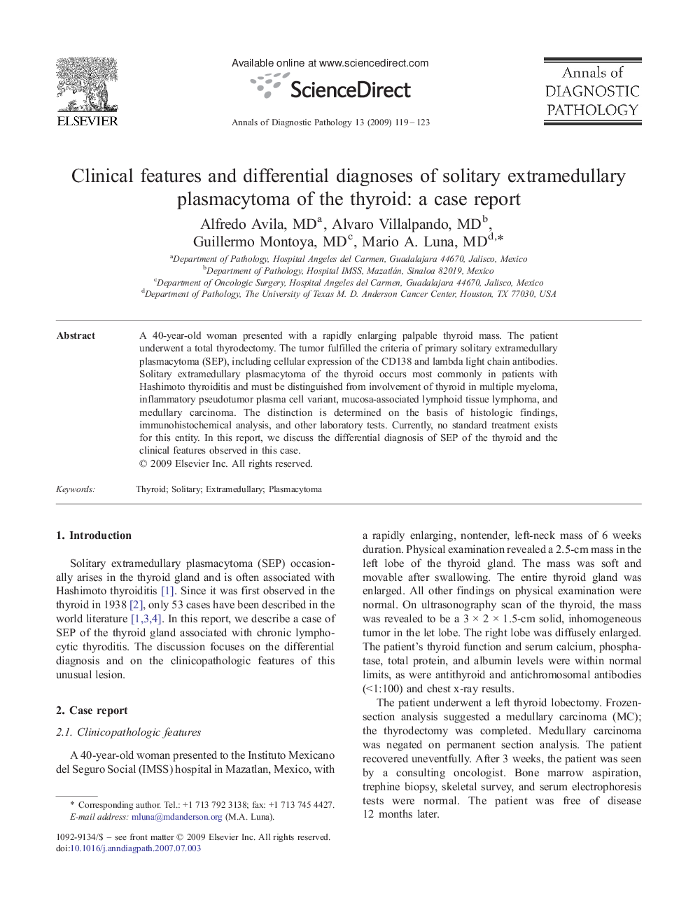 Clinical features and differential diagnoses of solitary extramedullary plasmacytoma of the thyroid: a case report