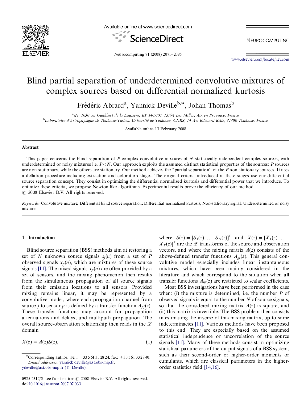 Blind partial separation of underdetermined convolutive mixtures of complex sources based on differential normalized kurtosis