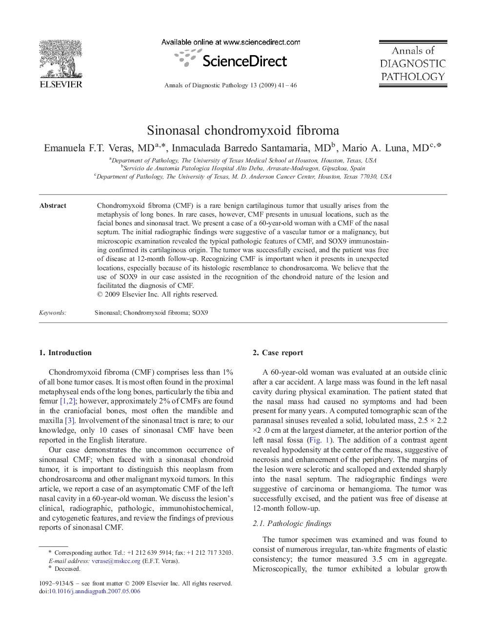 Sinonasal chondromyxoid fibroma