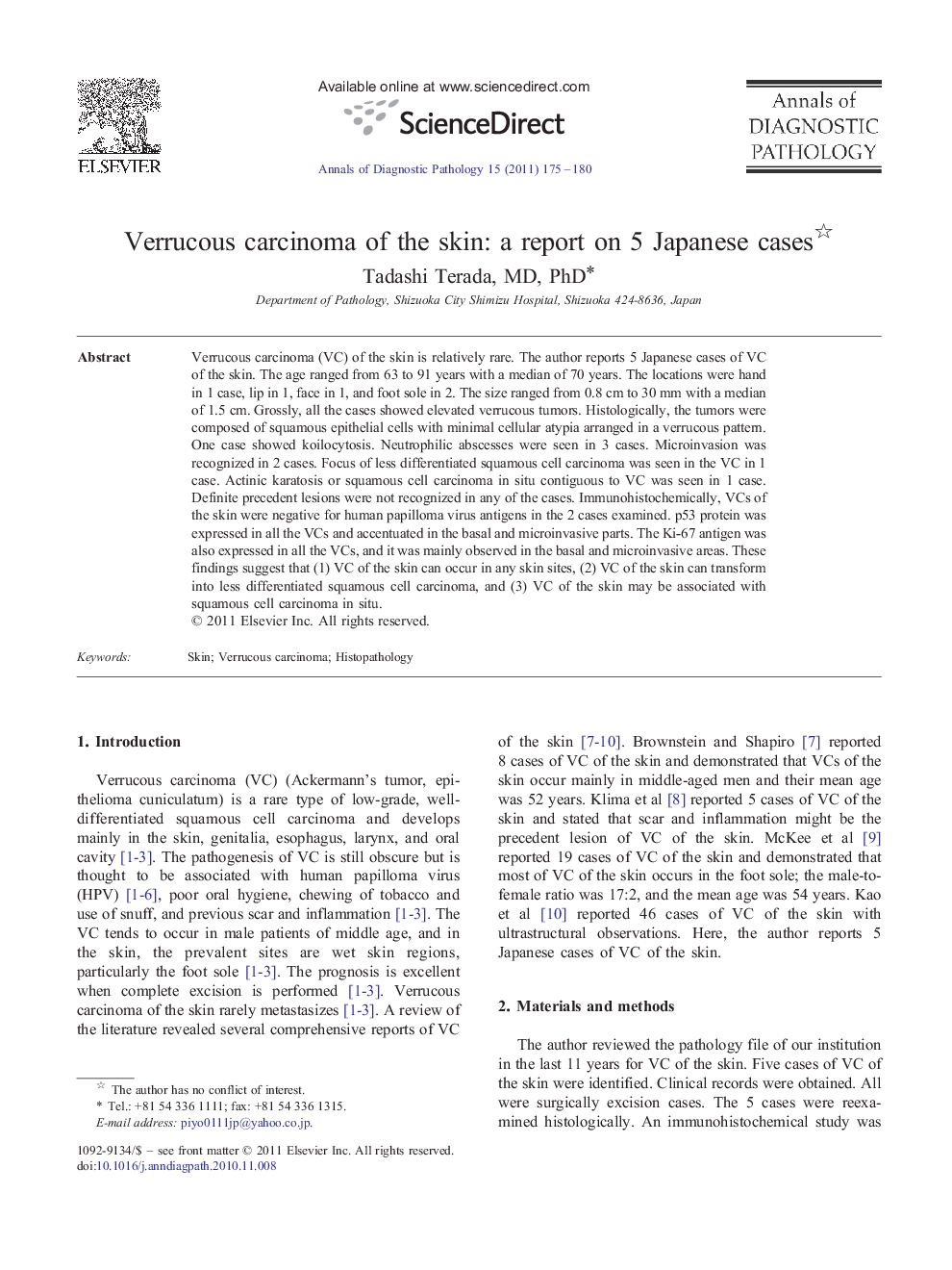 Verrucous carcinoma of the skin: a report on 5 Japanese cases 