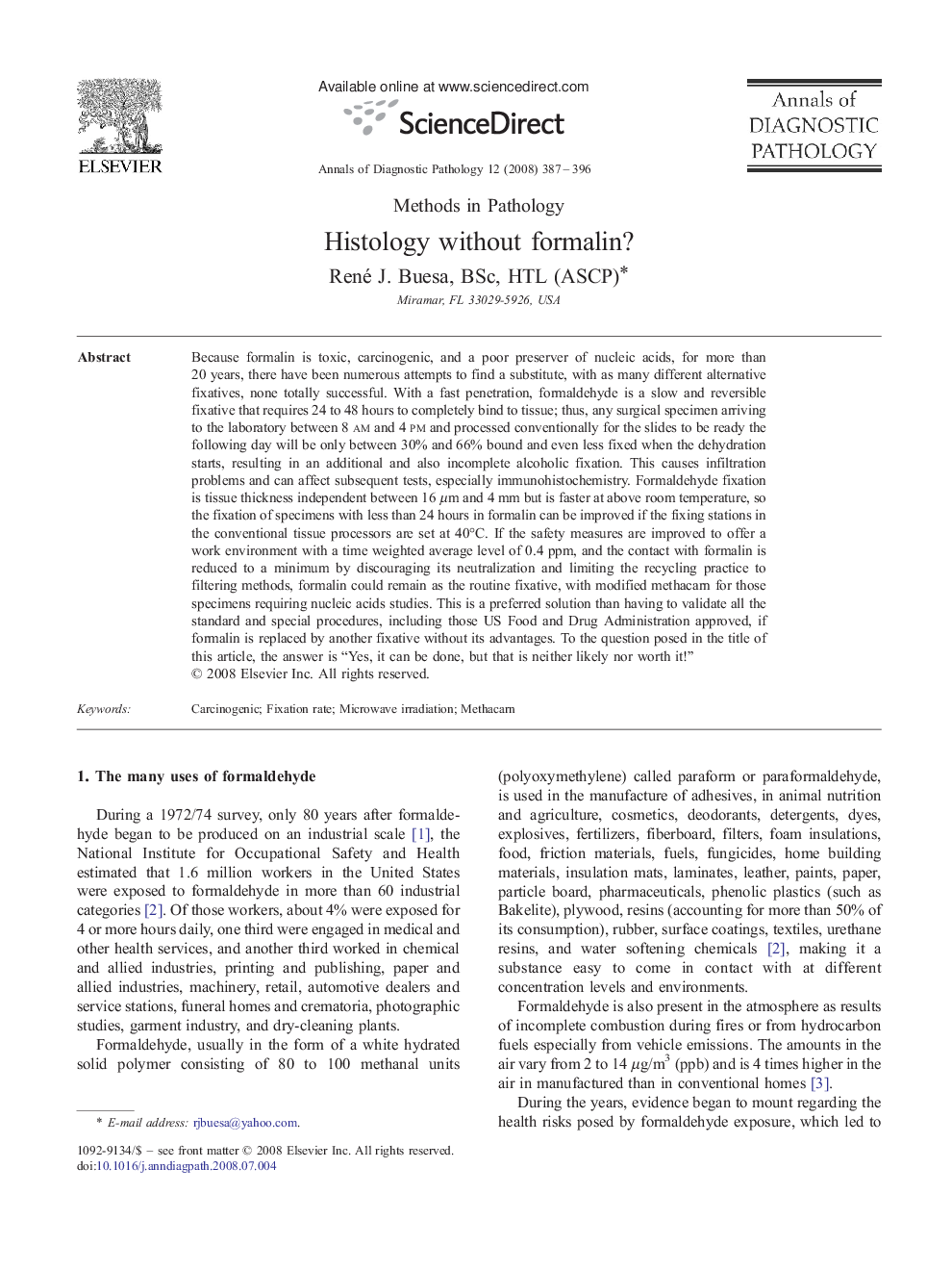 Histology without formalin?