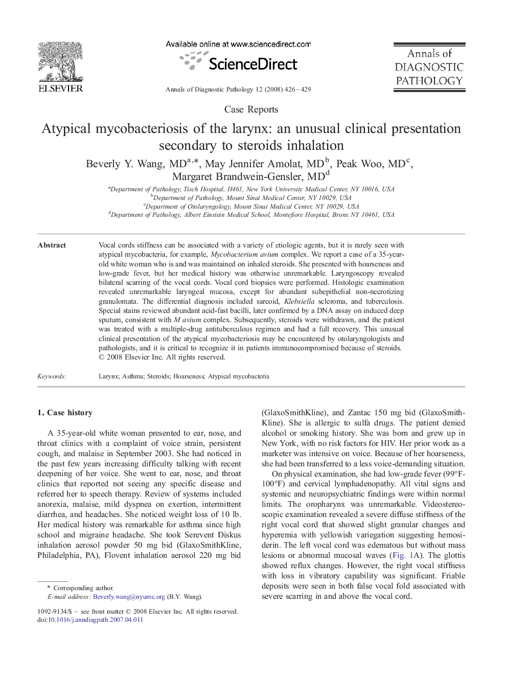 Atypical mycobacteriosis of the larynx: an unusual clinical presentation secondary to steroids inhalation