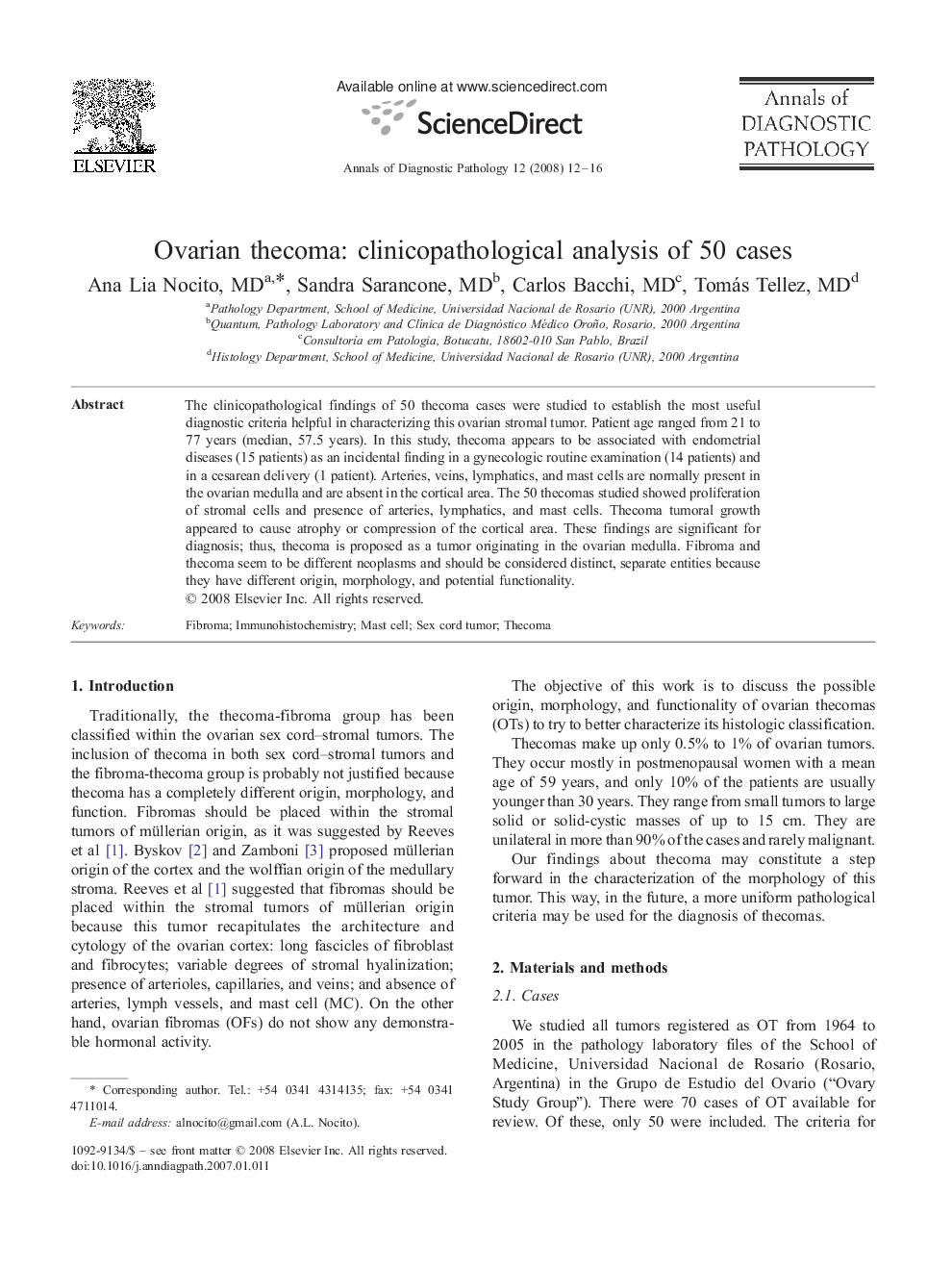 Ovarian thecoma: clinicopathological analysis of 50 cases