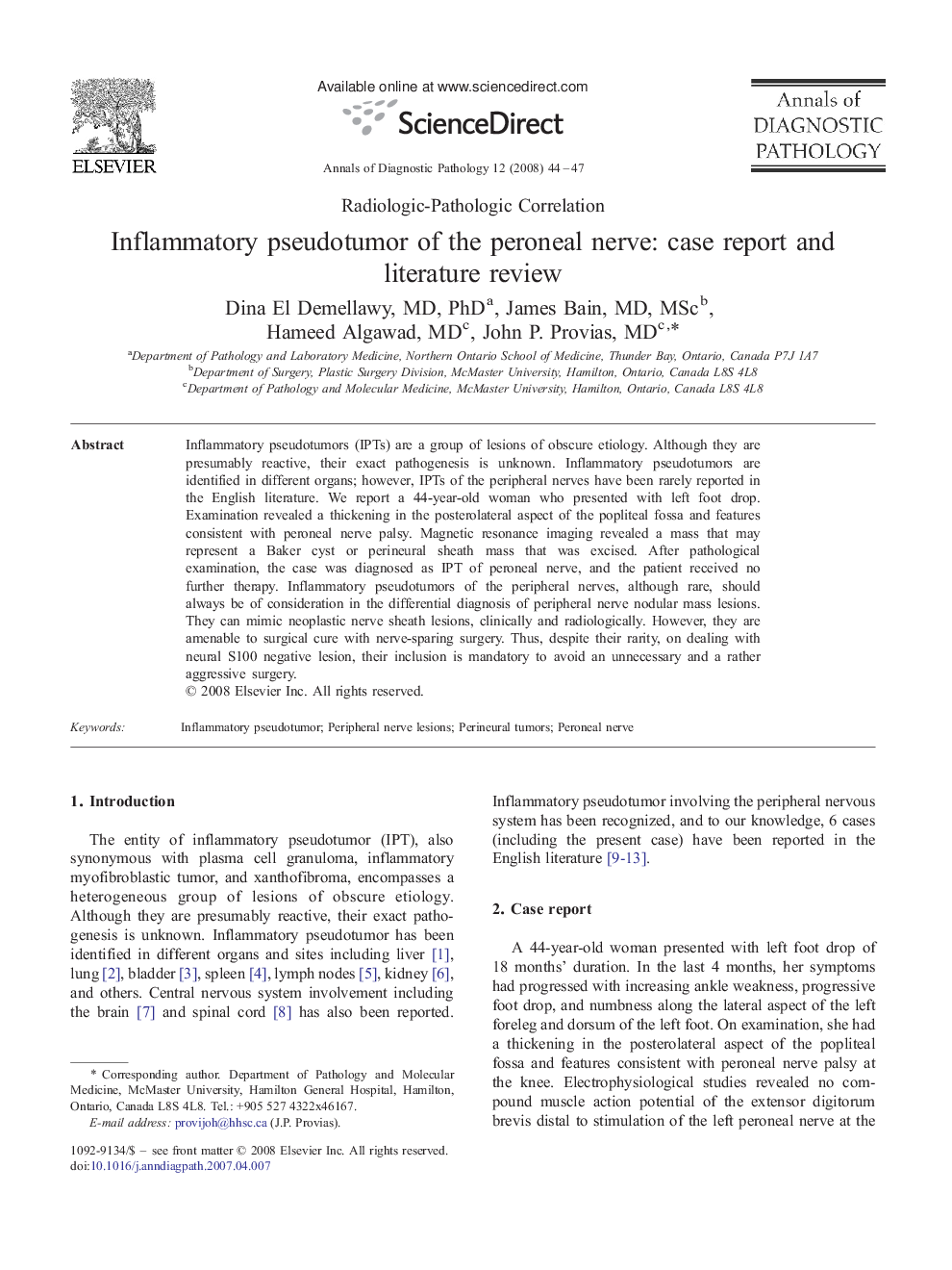 Inflammatory pseudotumor of the peroneal nerve: case report and literature review