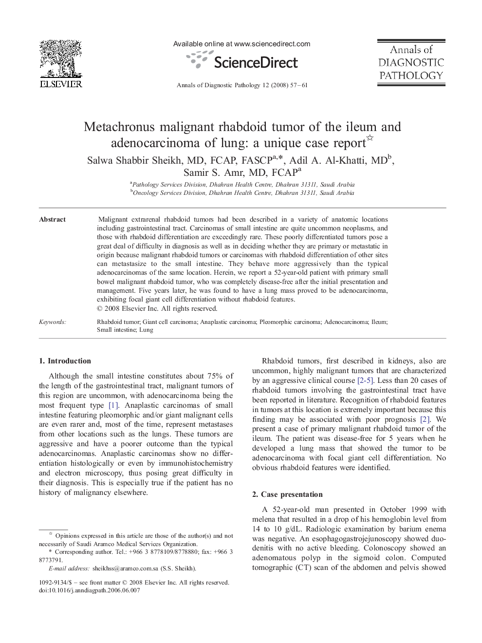 Metachronus malignant rhabdoid tumor of the ileum and adenocarcinoma of lung: a unique case report 