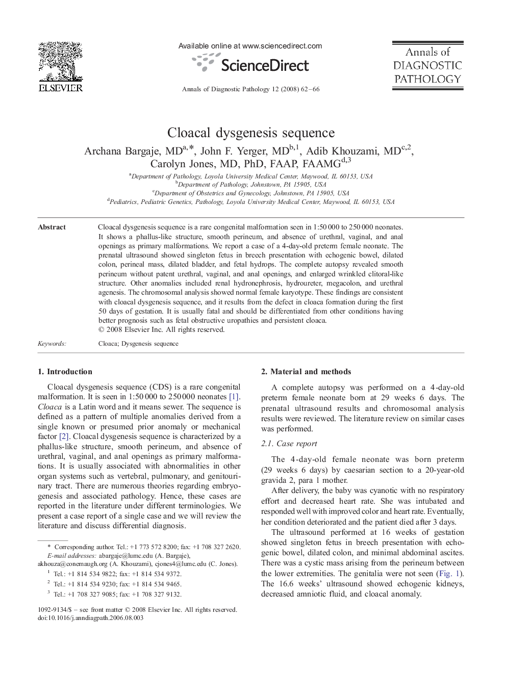 Cloacal dysgenesis sequence