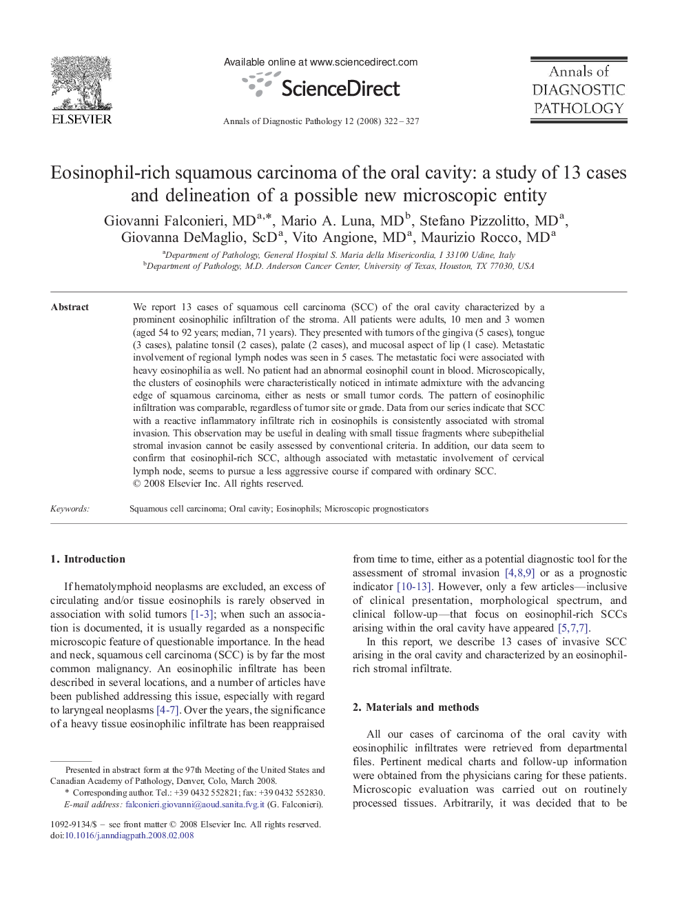 Eosinophil-rich squamous carcinoma of the oral cavity: a study of 13 cases and delineation of a possible new microscopic entity 