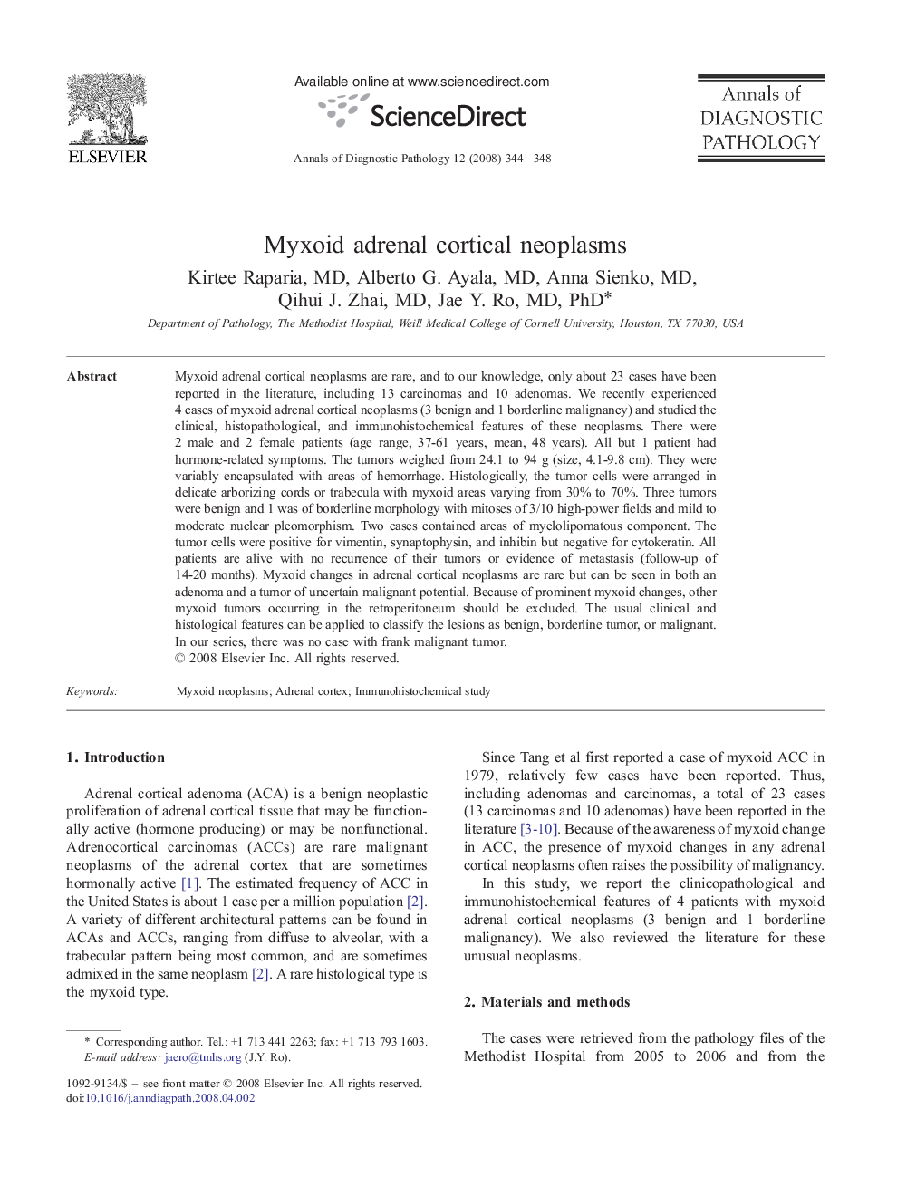 Myxoid adrenal cortical neoplasms