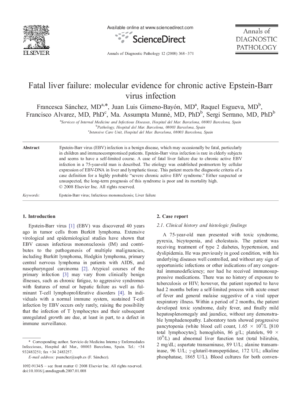 Fatal liver failure: molecular evidence for chronic active Epstein-Barr virus infection