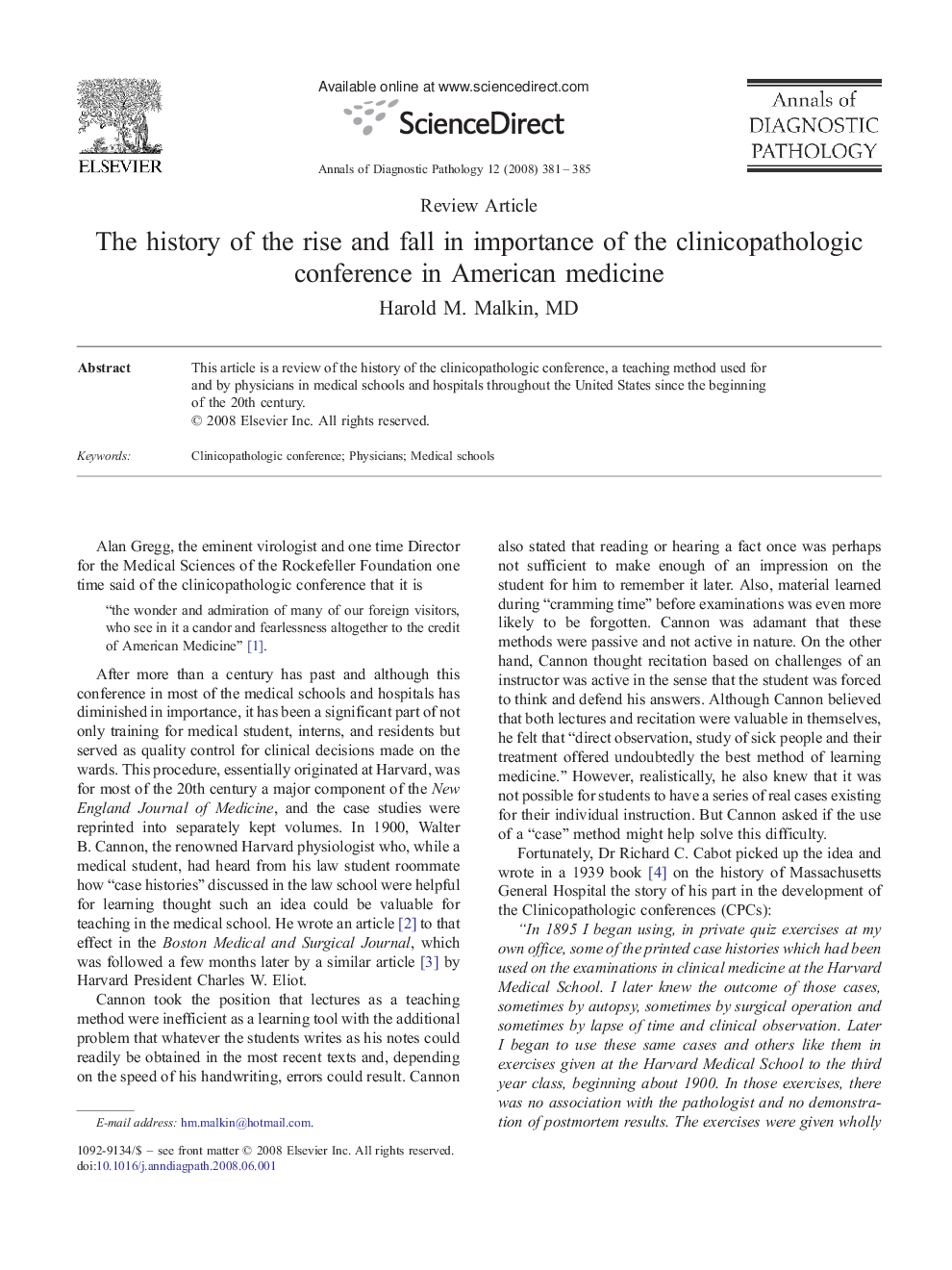 The history of the rise and fall in importance of the clinicopathologic conference in American medicine