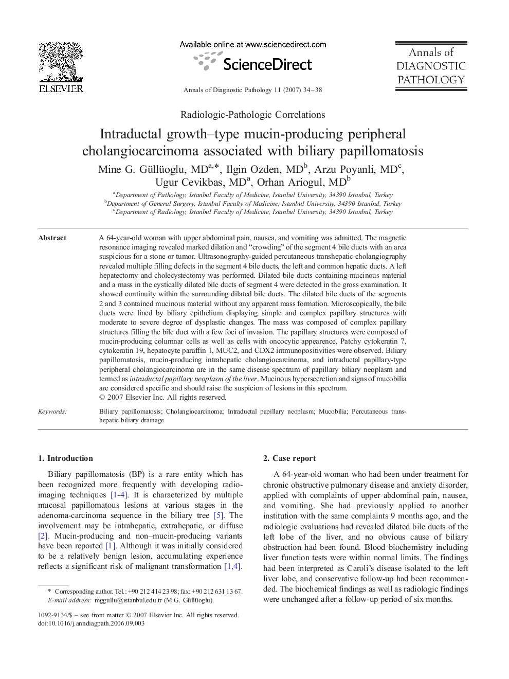 Intraductal growth–type mucin-producing peripheral cholangiocarcinoma associated with biliary papillomatosis