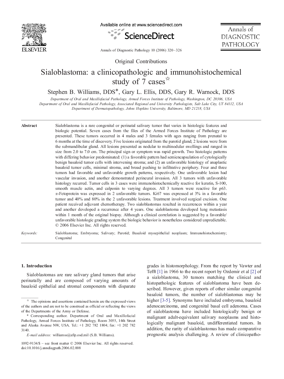 Sialoblastoma: a clinicopathologic and immunohistochemical study of 7 cases 