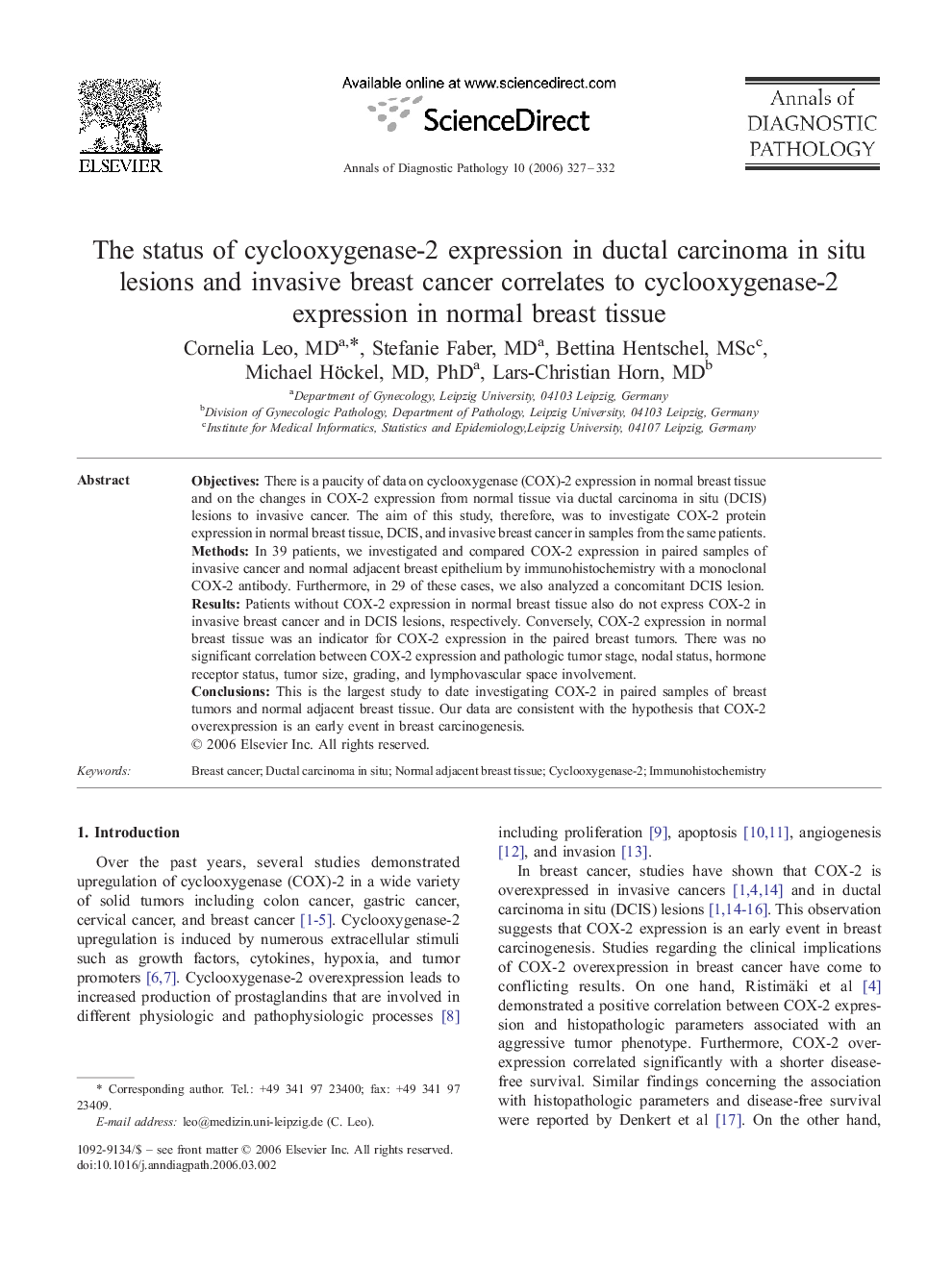 The status of cyclooxygenase-2 expression in ductal carcinoma in situ lesions and invasive breast cancer correlates to cyclooxygenase-2 expression in normal breast tissue