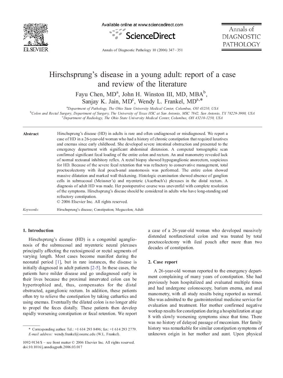 Hirschsprung's disease in a young adult: report of a case and review of the literature