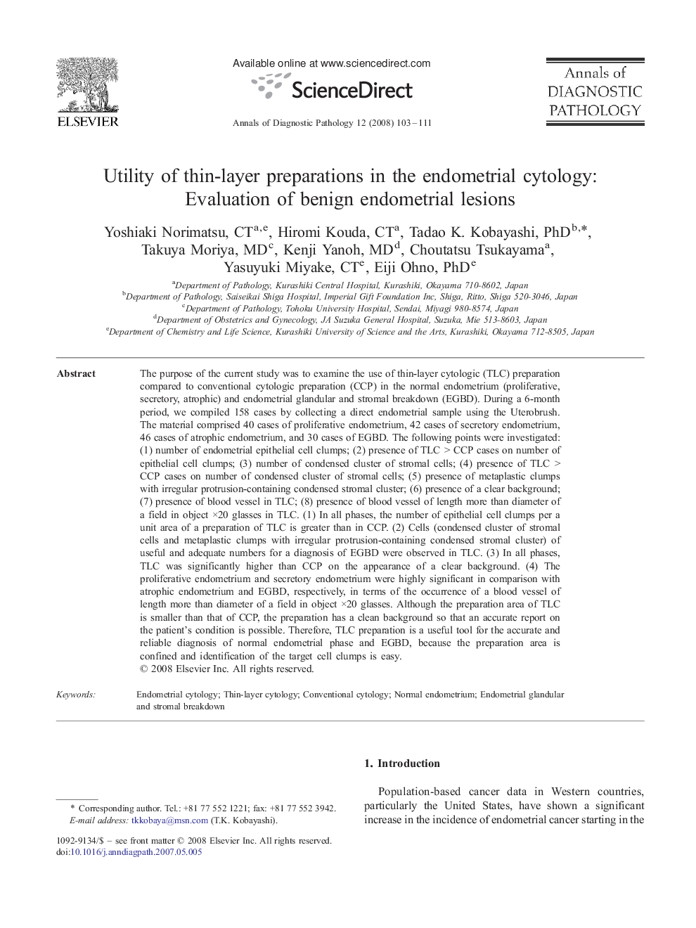 Utility of thin-layer preparations in the endometrial cytology: Evaluation of benign endometrial lesions