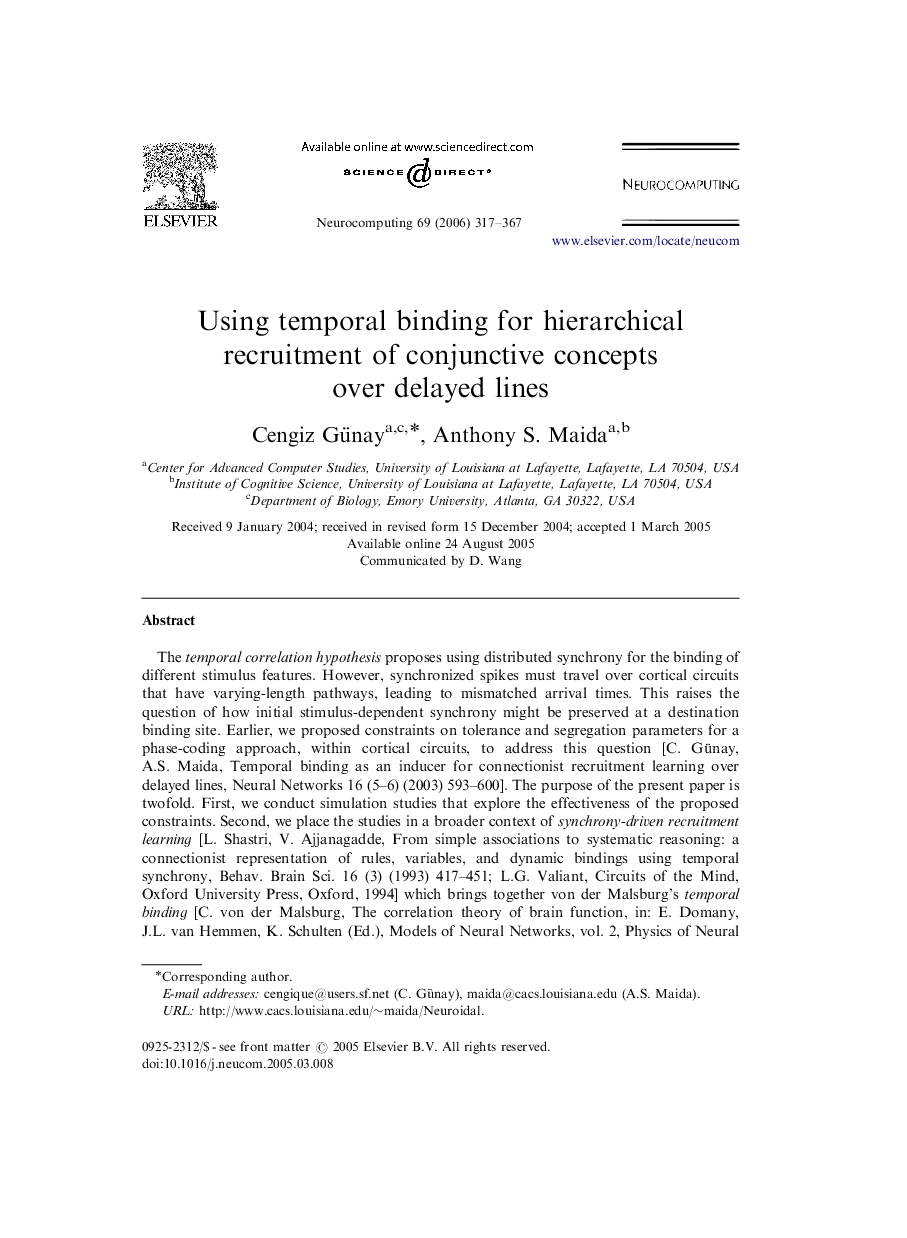 Using temporal binding for hierarchical recruitment of conjunctive concepts over delayed lines