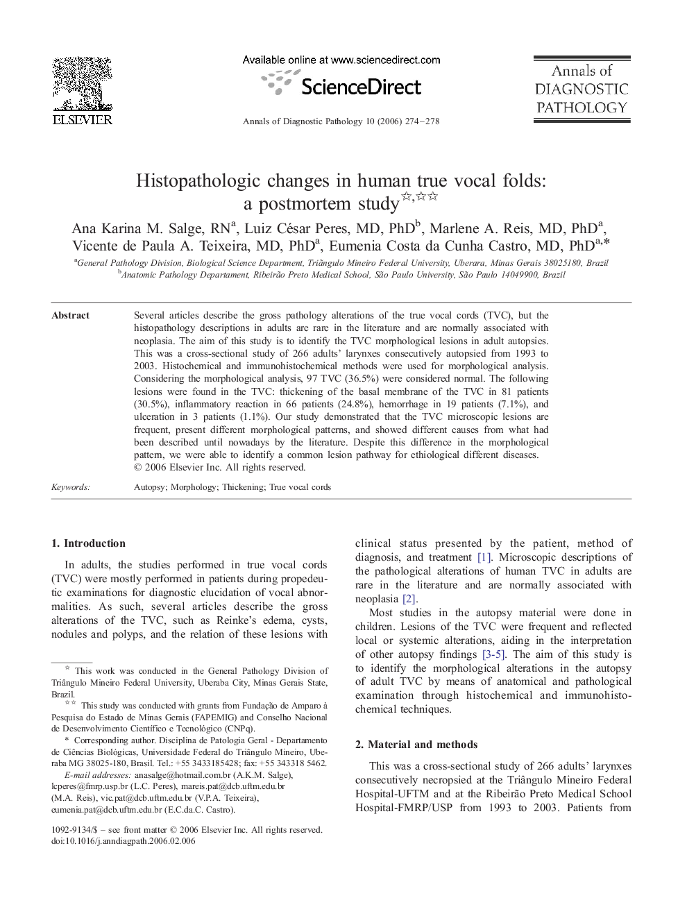 Histopathologic changes in human true vocal folds: a postmortem study 