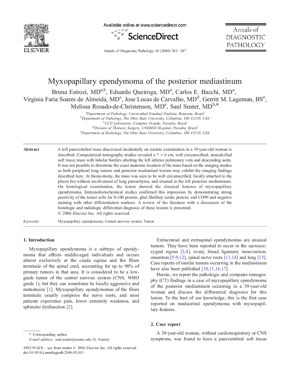 Myxopapillary ependymoma of the posterior mediastinum