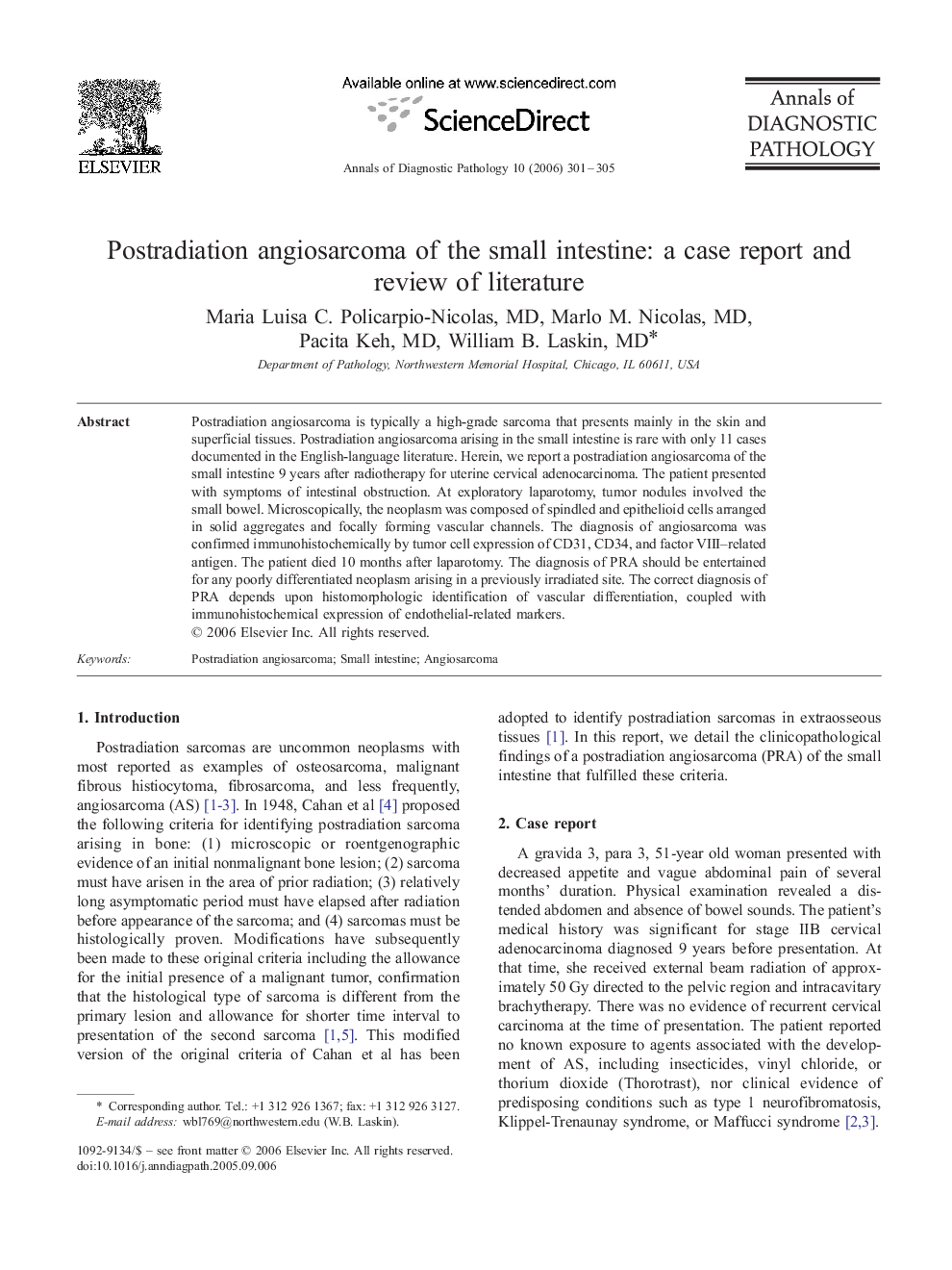 Postradiation angiosarcoma of the small intestine: a case report and review of literature