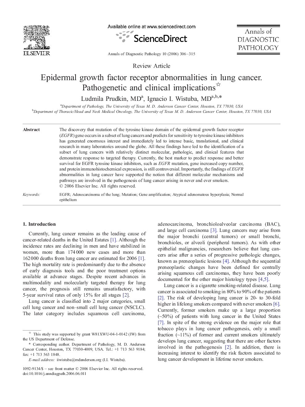 Epidermal growth factor receptor abnormalities in lung cancer. Pathogenetic and clinical implications 