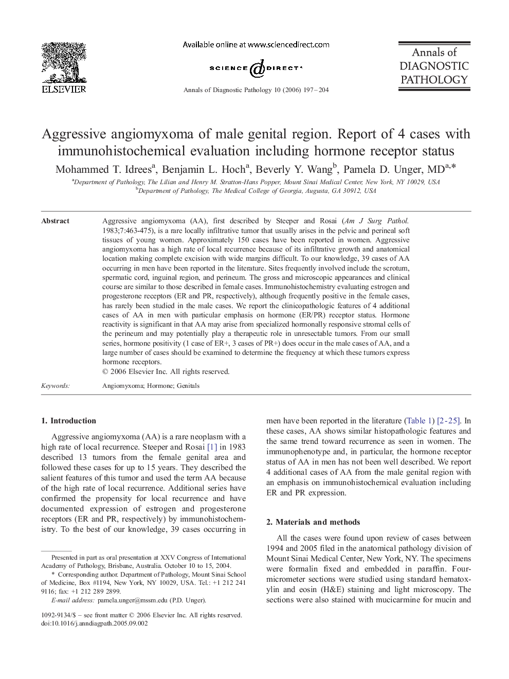 Aggressive angiomyxoma of male genital region. Report of 4 cases with immunohistochemical evaluation including hormone receptor status